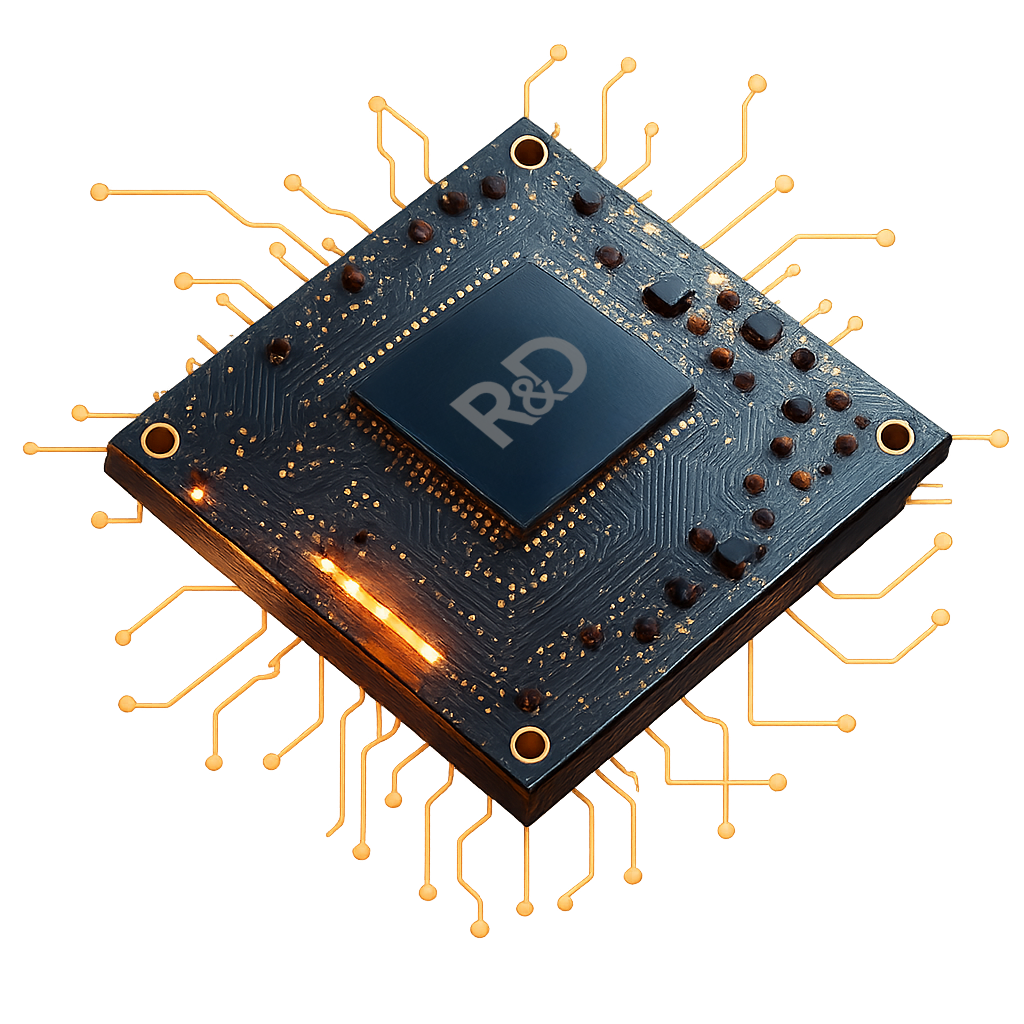 3D render of R&D Technology semiconductor microchip