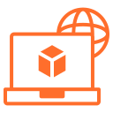 Laptop with shipping box icon – product development or delivery