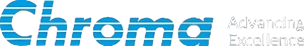Chroma company logo in blue horizontal stripes