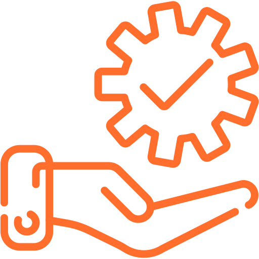 Hand with gear icon symbolizing support and reliability