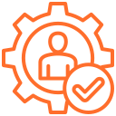 Human with gear icon showing personnel or operations management