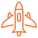 Orange icon of airplane representing aerospace industry solutions