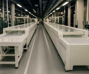 Modern conveyor line in PCB manufacturing facility